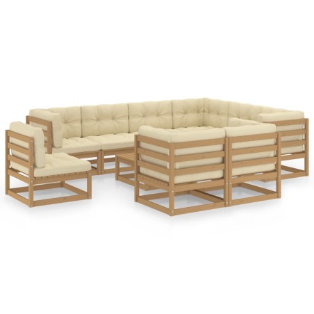 vidaXL Set de muebles de jardín 10 pzs cojines madera pino marrón miel