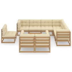 vidaXL Set de muebles de jardín 10 pzs cojines madera pino marrón miel