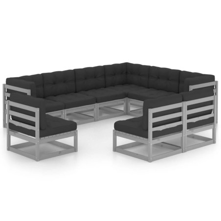 vidaXL Set de muebles de jardín 9 pzas con cojines madera pino gris