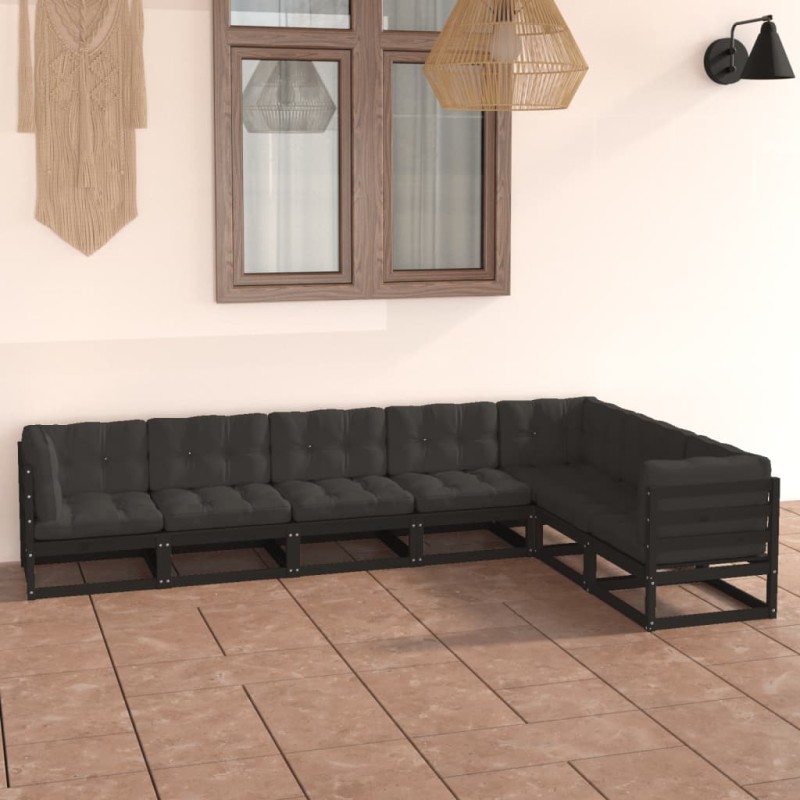 vidaXL Set de muebles de jardín 7 pzas con cojines madera pino negro vidaXL Set de muebles de jardín 7 pzas con cojines madera pino negro