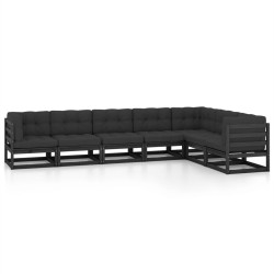 vidaXL Set de muebles de jardín 7 pzas con cojines madera pino negro