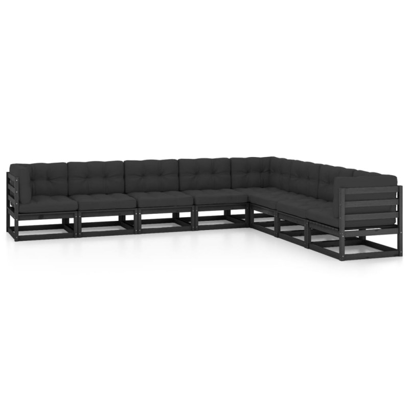 vidaXL Set de muebles de jardín 8 pzas con cojines madera pino negro vidaXL Set de muebles de jardín 8 pzas con cojines madera pino negro