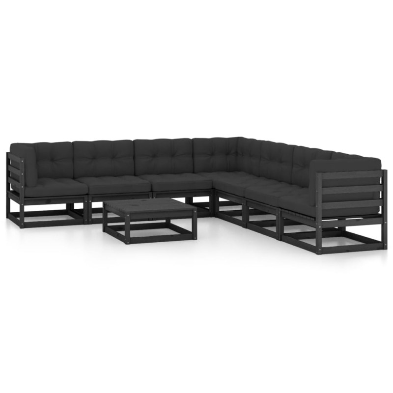 vidaXL Set de muebles de jardín 8 pzas con cojines madera pino negro vidaXL Set de muebles de jardín 8 pzas con cojines madera pino negro