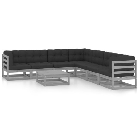 vidaXL Set de muebles de jardín 8 pzas con cojines madera pino gris