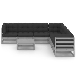vidaXL Set de muebles de jardín 8 pzas con cojines madera pino gris