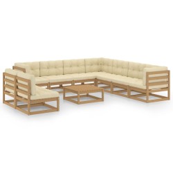 vidaXL Set de muebles de jardín 10 pzs cojines madera pino marrón miel