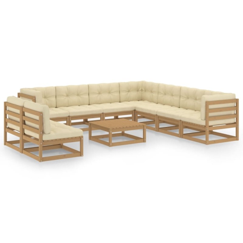 vidaXL Set de muebles de jardín 10 pzs cojines madera pino marrón miel vidaXL Set de muebles de jardín 10 pzs cojines madera pino marrón miel