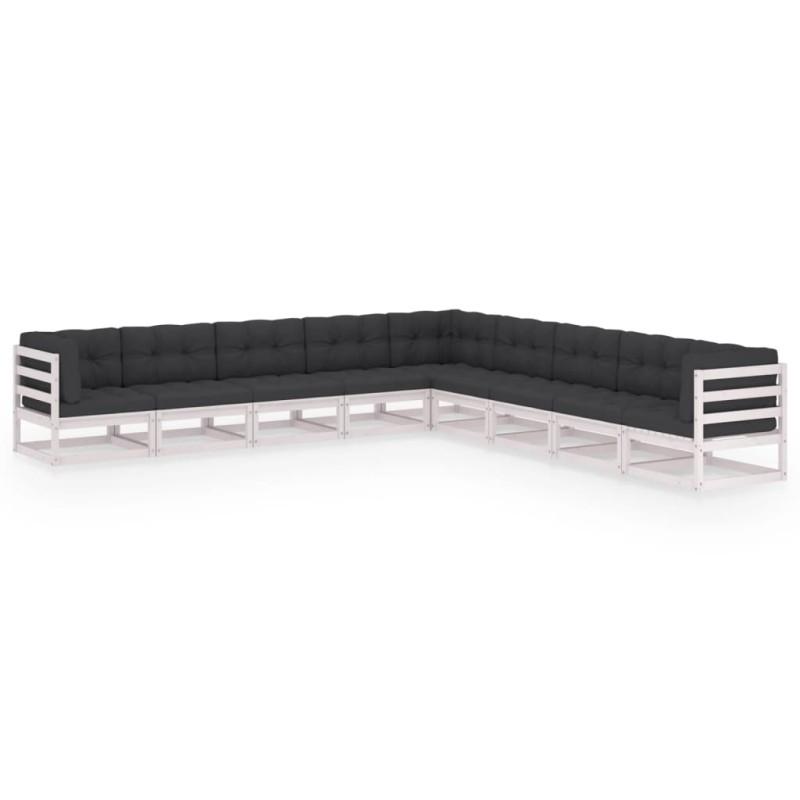 vidaXL Set de muebles de jardín 9 pzas con cojines madera pino blanco vidaXL Set de muebles de jardín 9 pzas con cojines madera pino blanco