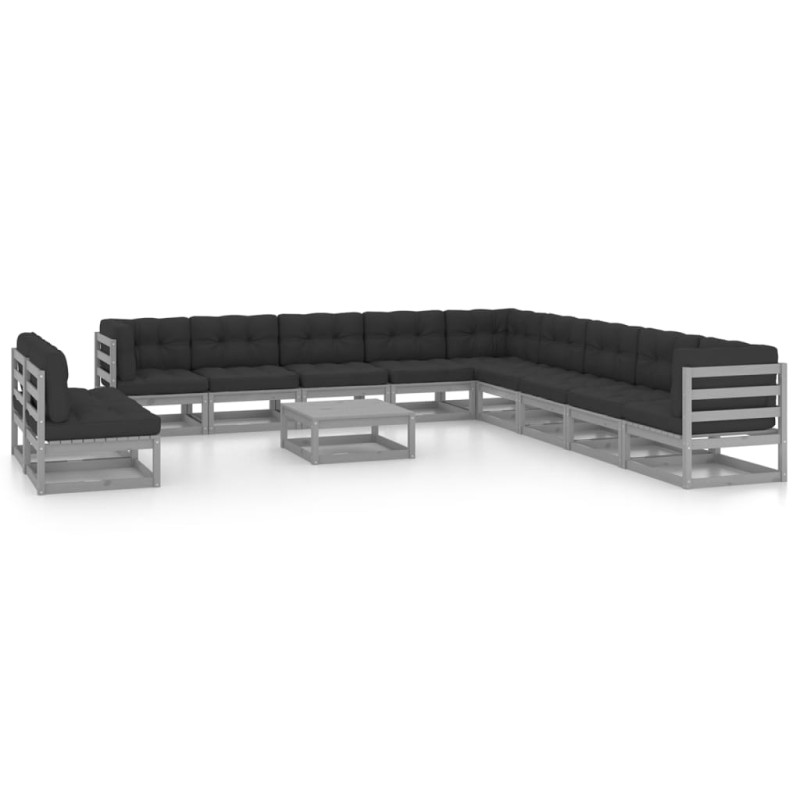 vidaXL Set de muebles de jardín 12 pzas con cojines madera pino gris vidaXL Set de muebles de jardín 12 pzas con cojines madera pino gris
