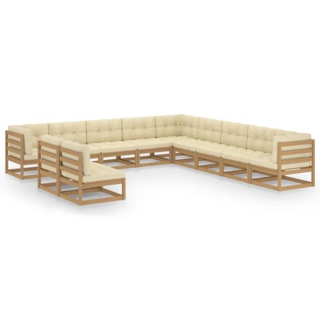 vidaXL Set de muebles de jardín 11 pzs cojines madera pino marrón miel