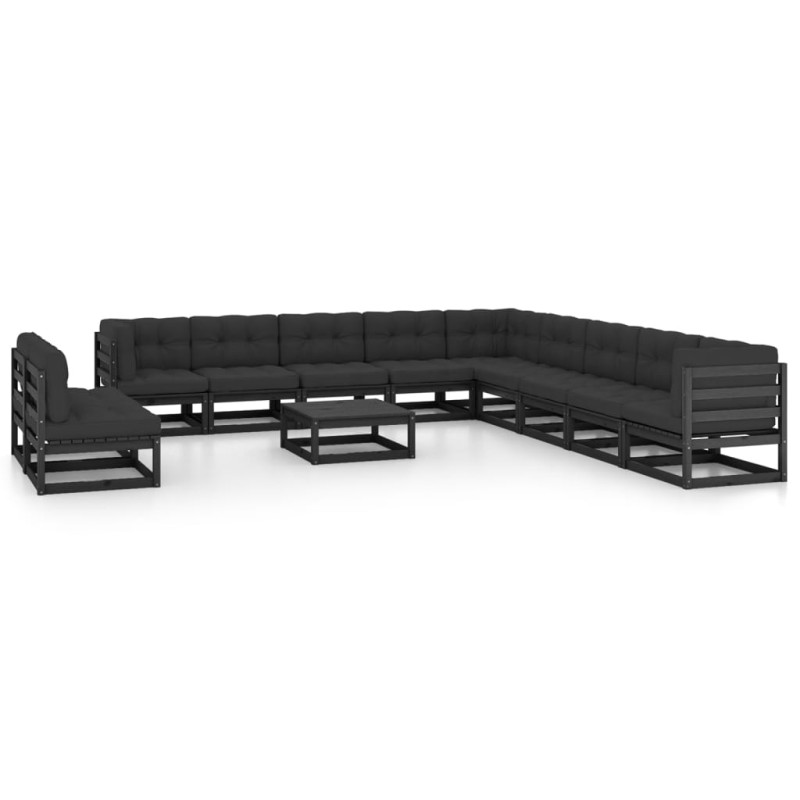 vidaXL Set de muebles de jardín 12 pzas con cojines madera pino negro vidaXL Set de muebles de jardín 12 pzas con cojines madera pino negro