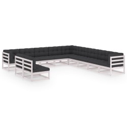 vidaXL Set de muebles de jardín 11 pzas con cojines madera pino blanco