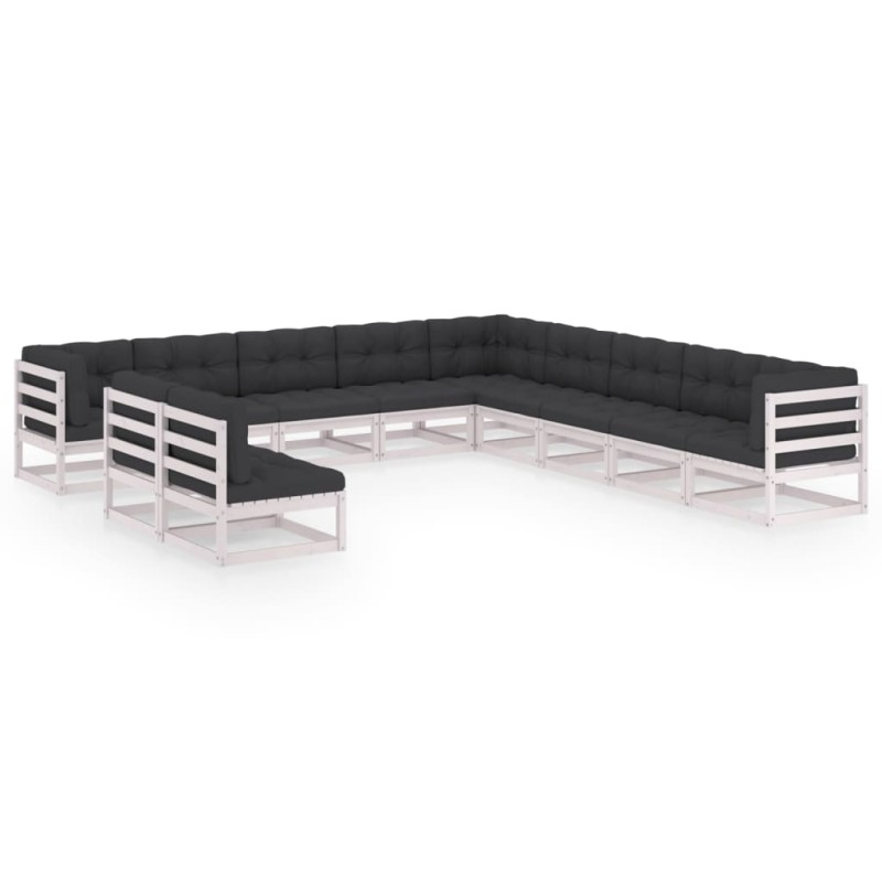 vidaXL Set de muebles de jardín 11 pzas con cojines madera pino blanco