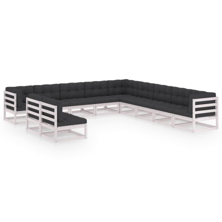 vidaXL Set de muebles de jardín 11 pzas con cojines madera pino blanco