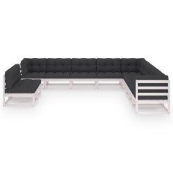 vidaXL Set de muebles de jardín 11 pzas con cojines madera pino blanco