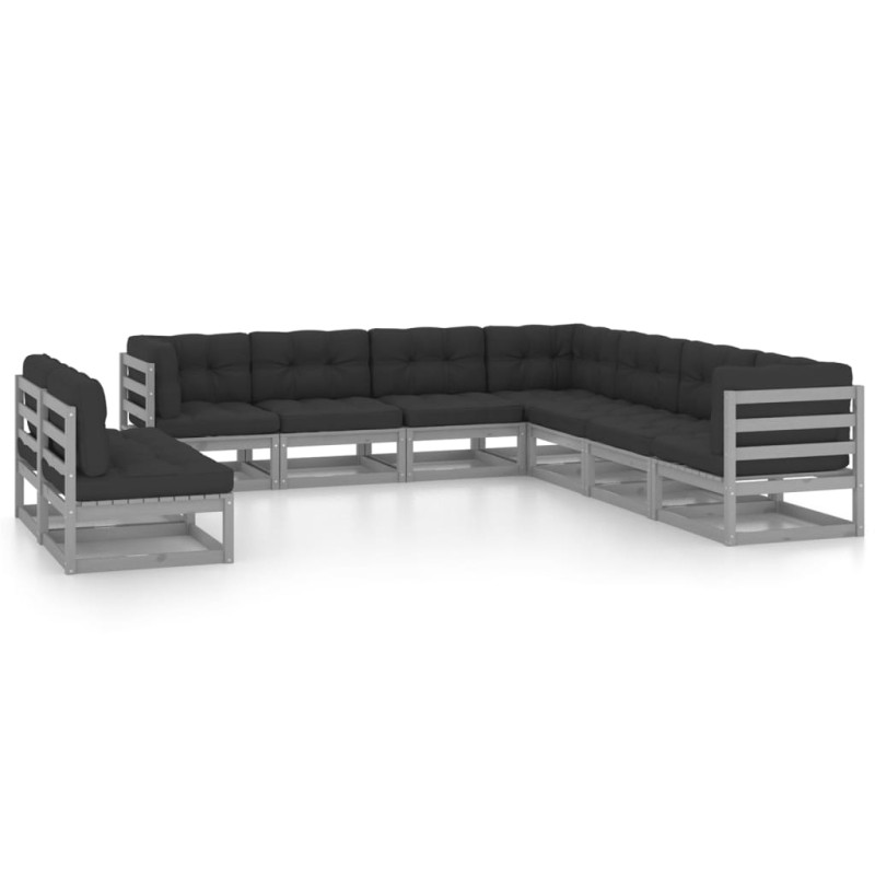 vidaXL Set de muebles de jardín 9 pzas con cojines madera pino gris vidaXL Set de muebles de jardín 9 pzas con cojines madera pino gris
