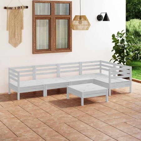 vidaXL Juego de muebles de jardín 6 piezas madera maciza pino blanco
