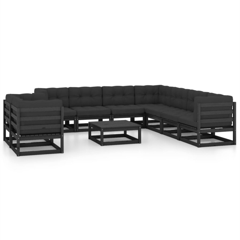 vidaXL Set de muebles de jardín 10 pzas con cojines madera pino negro vidaXL Set de muebles de jardín 10 pzas con cojines madera pino negro