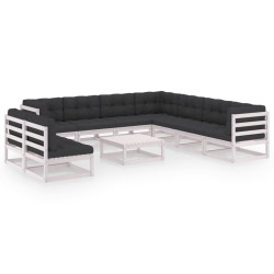 vidaXL Set de muebles de jardín 10 pzas con cojines madera pino blanco