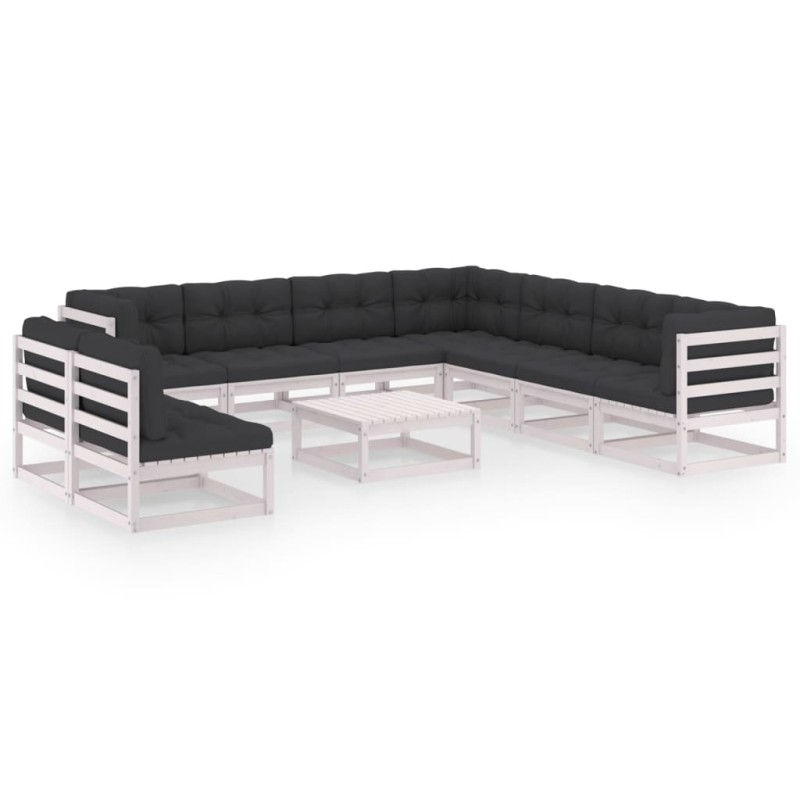 vidaXL Set de muebles de jardín 10 pzas con cojines madera pino blanco vidaXL Set de muebles de jardín 10 pzas con cojines madera pino blanco