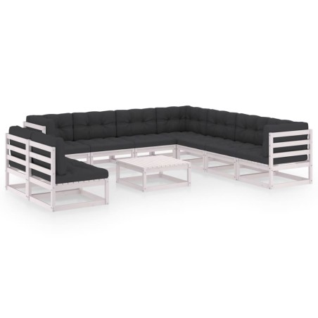 vidaXL Set de muebles de jardín 10 pzas con cojines madera pino blanco