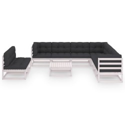 vidaXL Set de muebles de jardín 10 pzas con cojines madera pino blanco