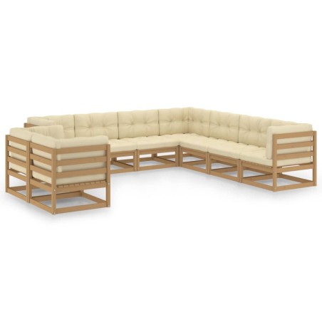vidaXL Set de muebles de jardín 9 pzs cojines madera pino marrón miel