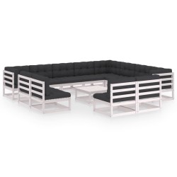 vidaXL Set de muebles de jardín 13 pzas con cojines madera pino blanco