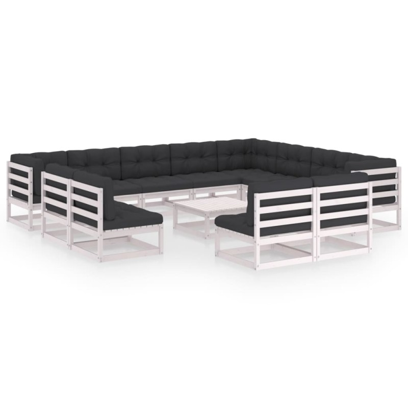 vidaXL Set de muebles de jardín 13 pzas con cojines madera pino blanco