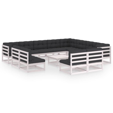 vidaXL Set de muebles de jardín 13 pzas con cojines madera pino blanco