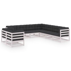 vidaXL Set de muebles de jardín 9 pzas con cojines madera pino blanco