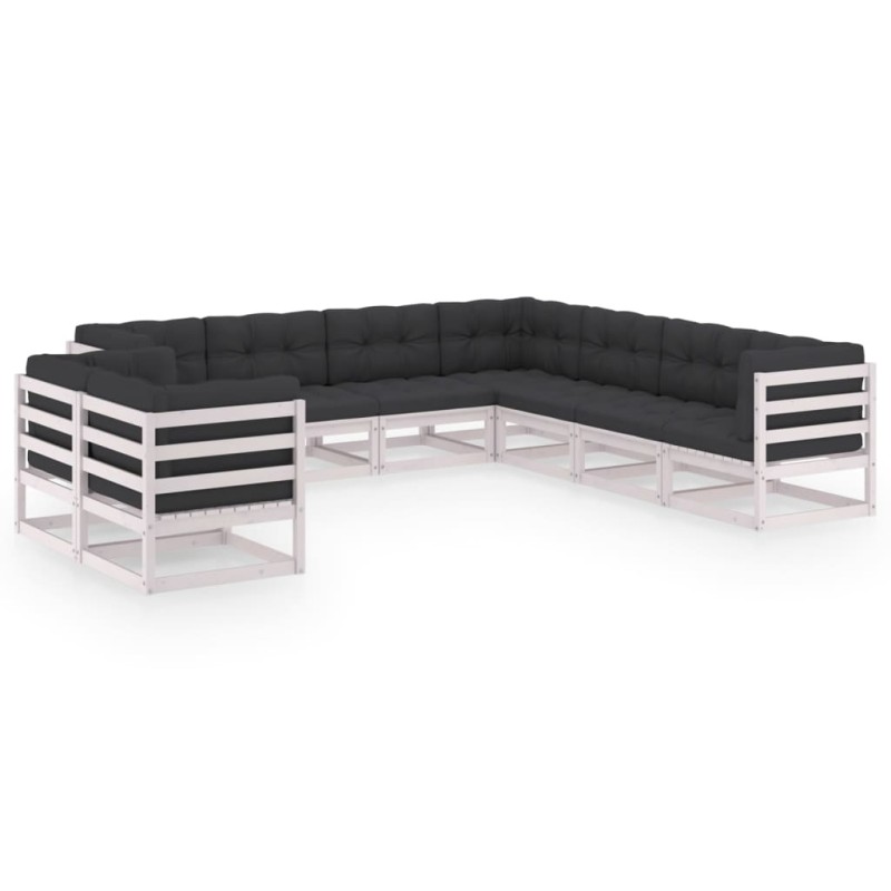 vidaXL Set de muebles de jardín 9 pzas con cojines madera pino blanco vidaXL Set de muebles de jardín 9 pzas con cojines madera pino blanco