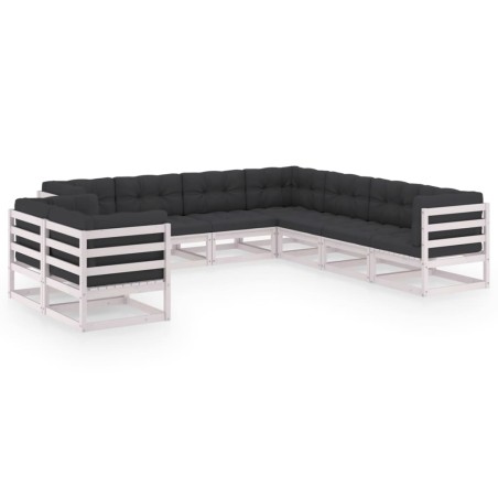 vidaXL Set de muebles de jardín 9 pzas con cojines madera pino blanco