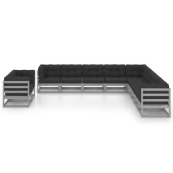 vidaXL Set de muebles de jardín 11 pzas con cojines madera pino gris
