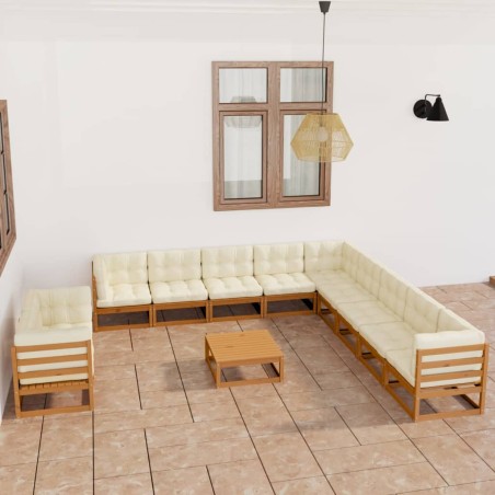 vidaXL Set de muebles de jardín 12 pzs cojines madera pino marrón miel