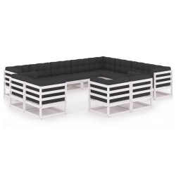 vidaXL Set de muebles de jardín 12 pzas con cojines madera pino blanco