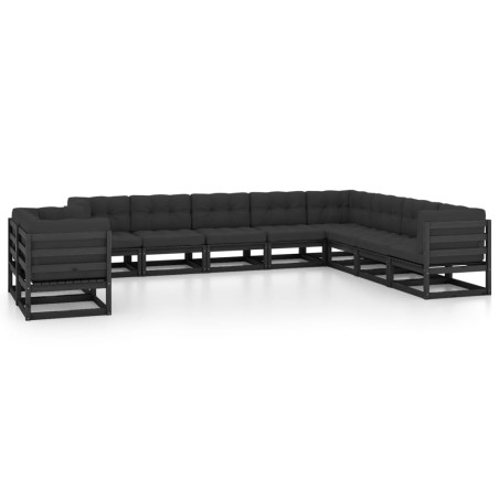 vidaXL Set de muebles de jardín 10 pzas con cojines madera pino negro