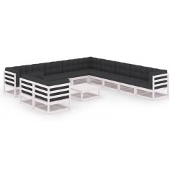 vidaXL Set de muebles de jardín 12 pzas con cojines madera pino blanco
