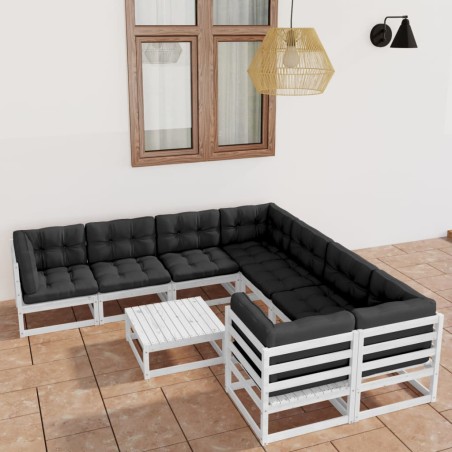 vidaXL Set de muebles de jardín 9 pzas con cojines madera pino blanco