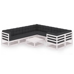 vidaXL Set de muebles de jardín 9 pzas con cojines madera pino blanco