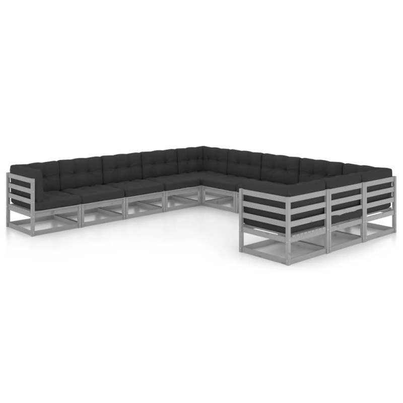 vidaXL Set de muebles de jardín 11 pzas con cojines madera pino gris vidaXL Set de muebles de jardín 11 pzas con cojines madera pino gris