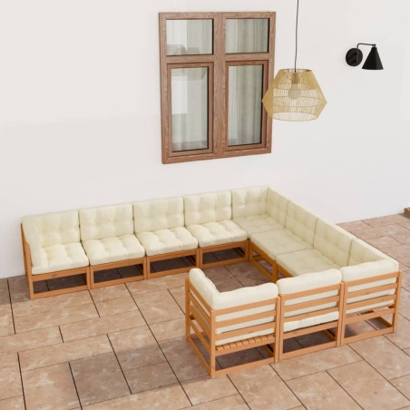 vidaXL Set de muebles de jardín 10 pzs cojines madera pino marrón miel