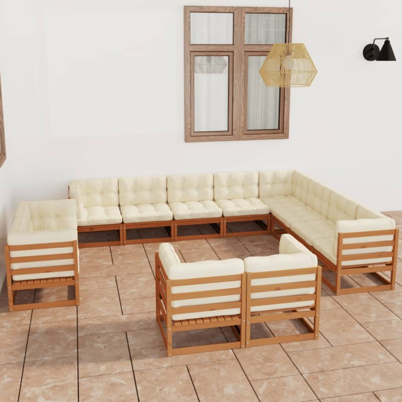 vidaXL Set de muebles de jardín 12 pzs cojines madera pino marrón miel vidaXL Set de muebles de jardín 12 pzs cojines madera pino marrón miel