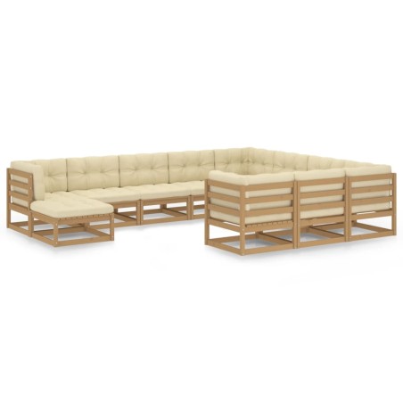 vidaXL Set de muebles de jardín 11 pzs cojines madera pino marrón miel