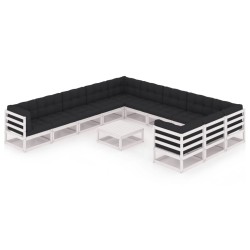 vidaXL Set de muebles de jardín 12 pzas con cojines madera pino blanco