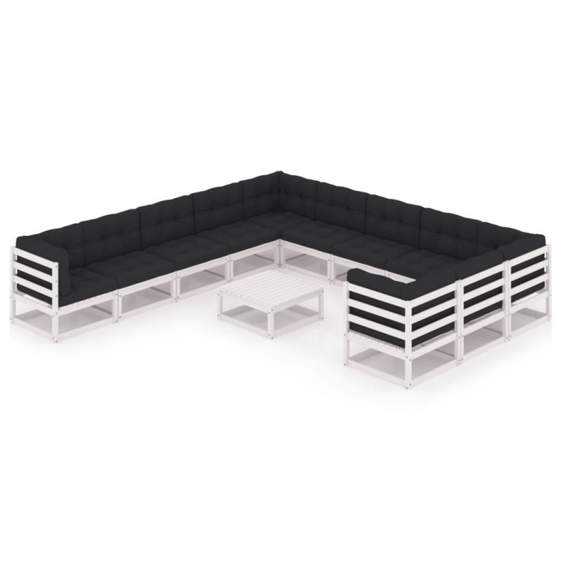 vidaXL Set de muebles de jardín 12 pzas con cojines madera pino blanco vidaXL Set de muebles de jardín 12 pzas con cojines madera pino blanco