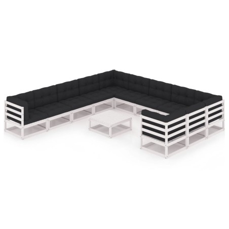 vidaXL Set de muebles de jardín 12 pzas con cojines madera pino blanco
