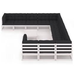 vidaXL Set de muebles de jardín 12 pzas con cojines madera pino blanco