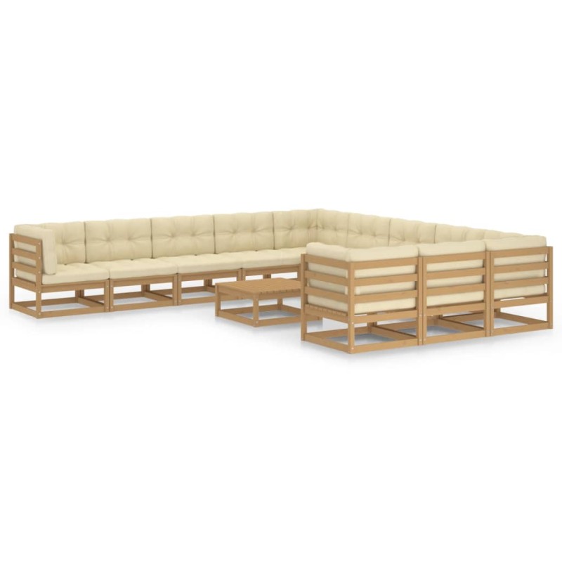vidaXL Set de muebles de jardín 12 pzs cojines madera pino marrón miel