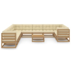 vidaXL Set de muebles de jardín 12 pzs cojines madera pino marrón miel